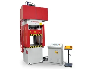 4-column hydraulic press (HPS) for even pressure distribution in deep drawing
