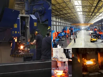 Integrated forging workshop layout with forging hammer and press systems