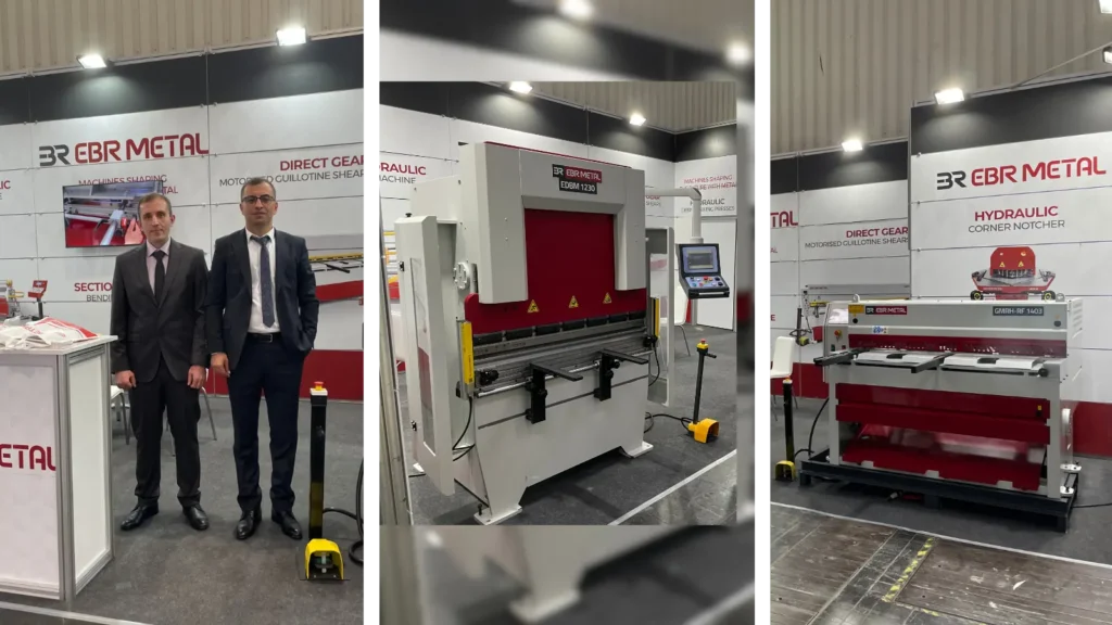 BR METAL booth at EuroBLECH 2022 with hydraulic press brake and guillotine shear