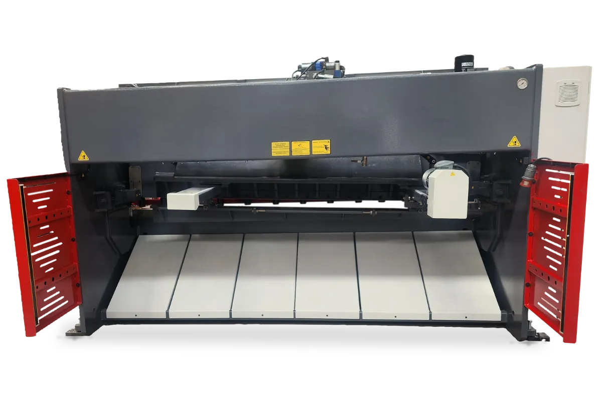 Rear view of EHGM CNC hydraulic guillotine shear