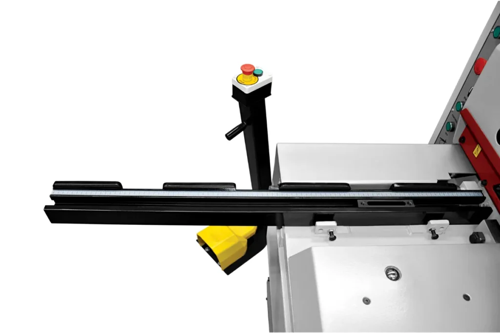 GMRH guillotine shear squaring arm with T slot for sheet alignment