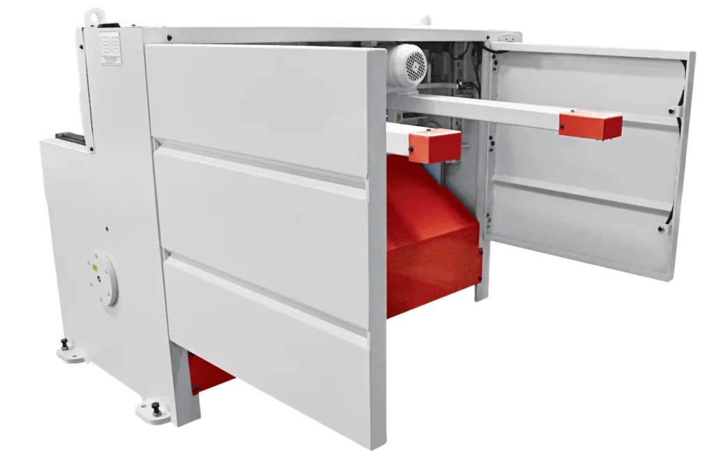 GMRL 1403 guillotine shear rear view with backgauge and machine structure