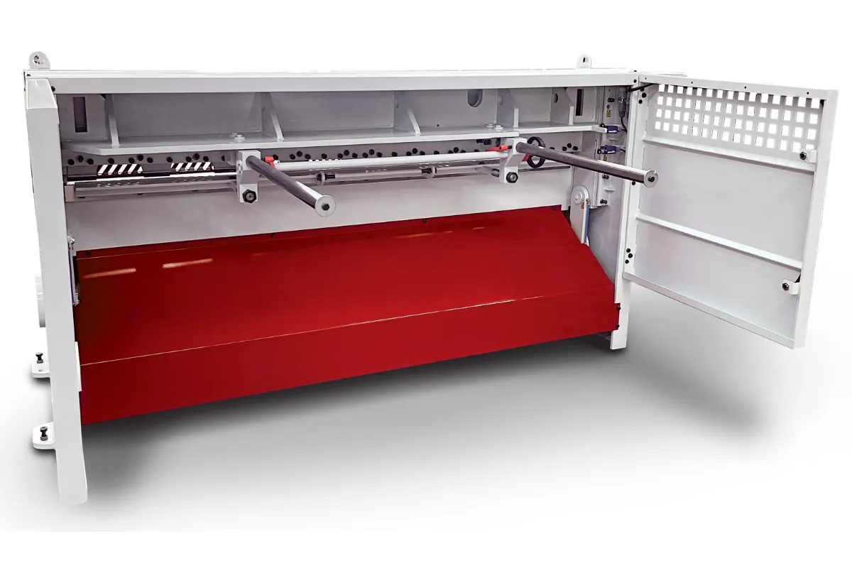 GMRL 2103 guillotine shear back view showing rear structure and backgauge system