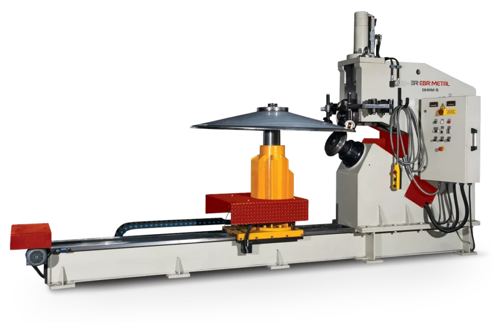 DHKM 8 hydraulic circular cutting and flanging machine with part carrier.