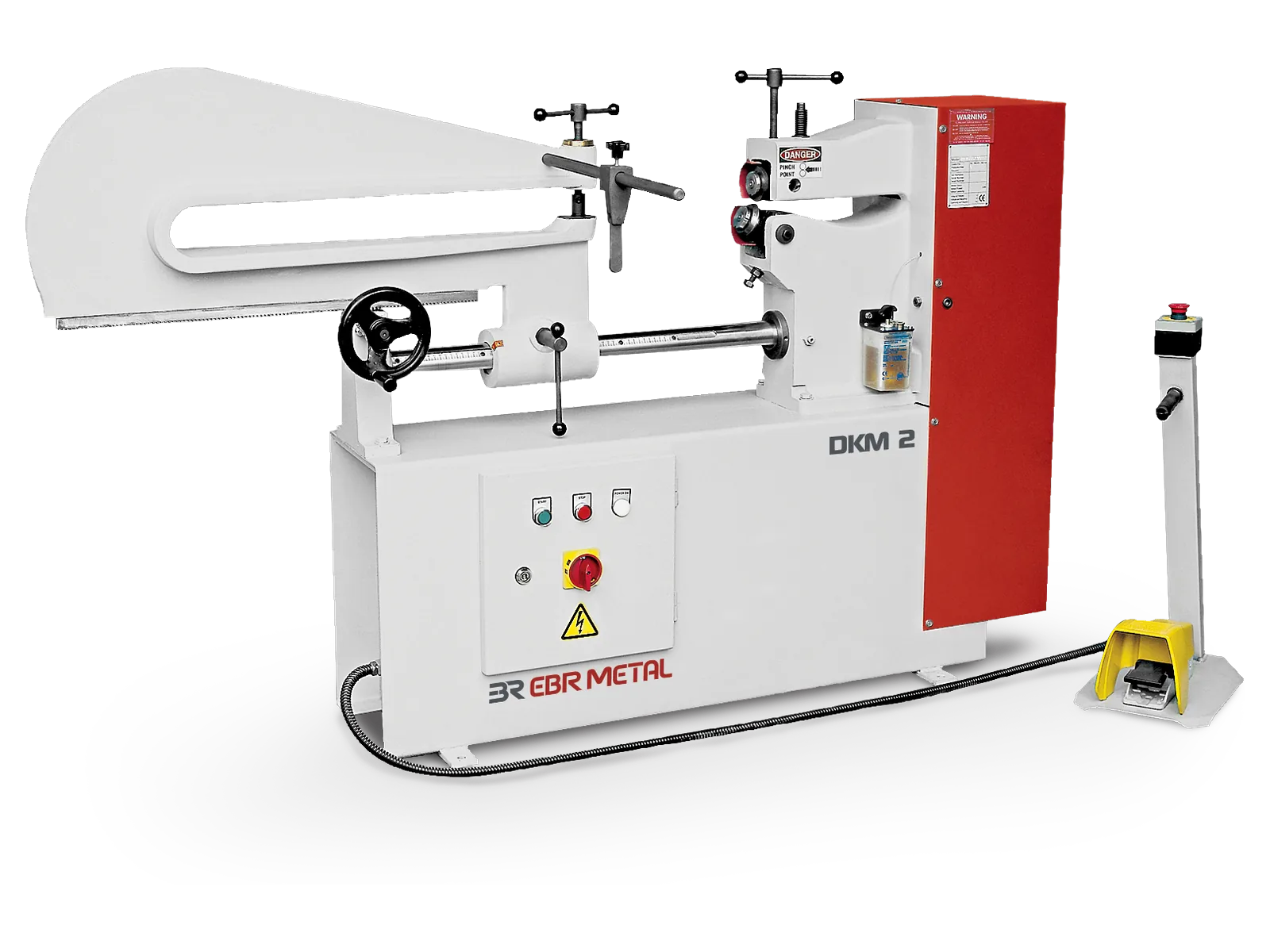 DKM 2 motorized circular shear with mobile control panel and foot pedal.
