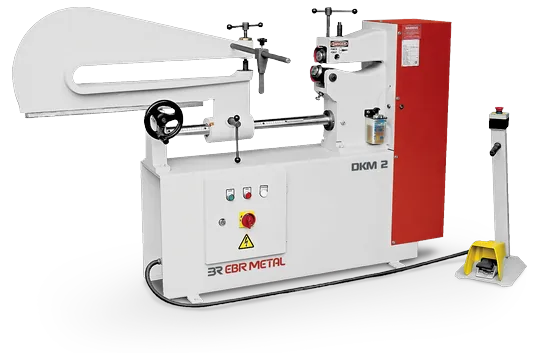 DKM 2 motorized circular shear with mobile control panel and foot pedal.
