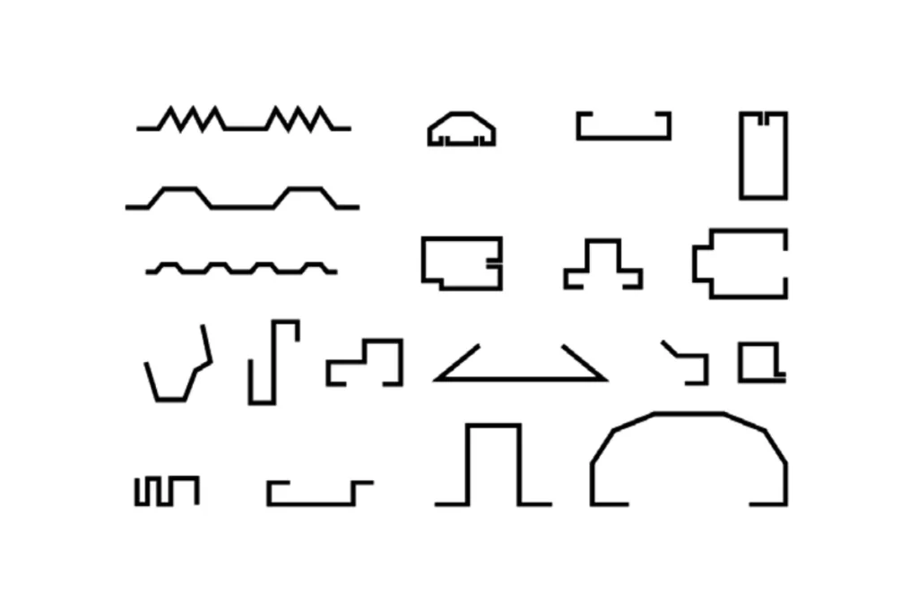 Sheet metal bending profile diagrams from the CMF catalogue