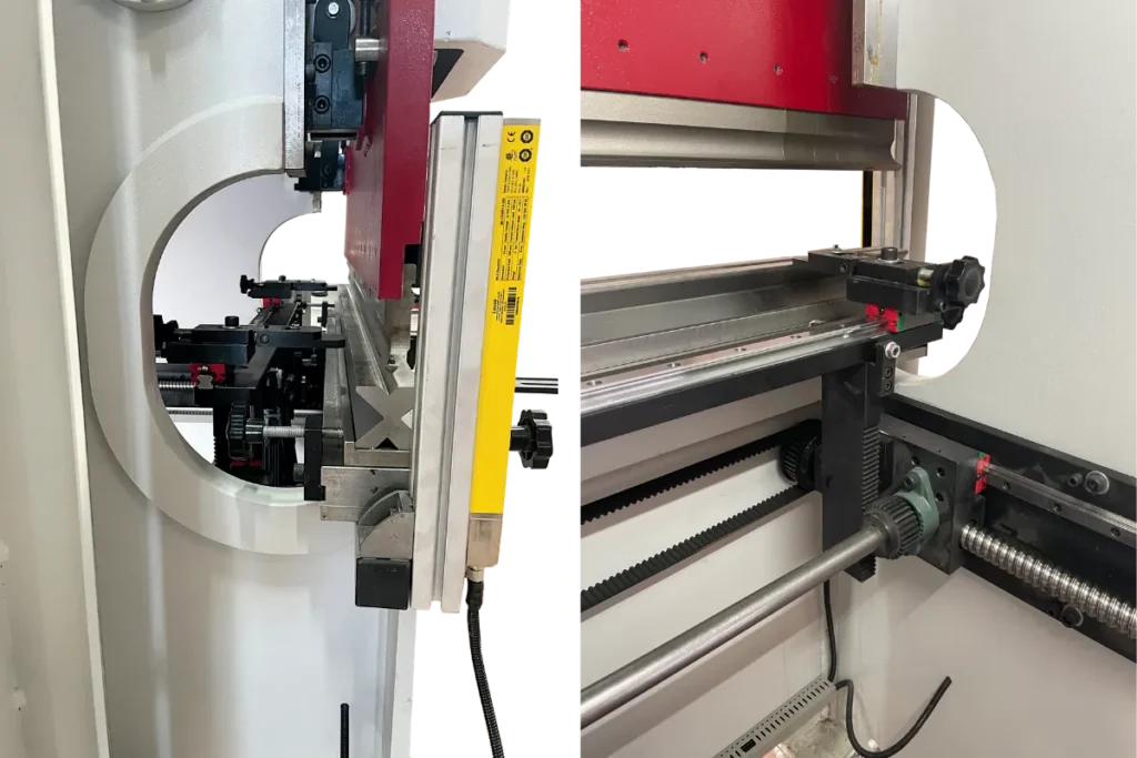 EDBM press brake throat area with front lightguard and backgauge