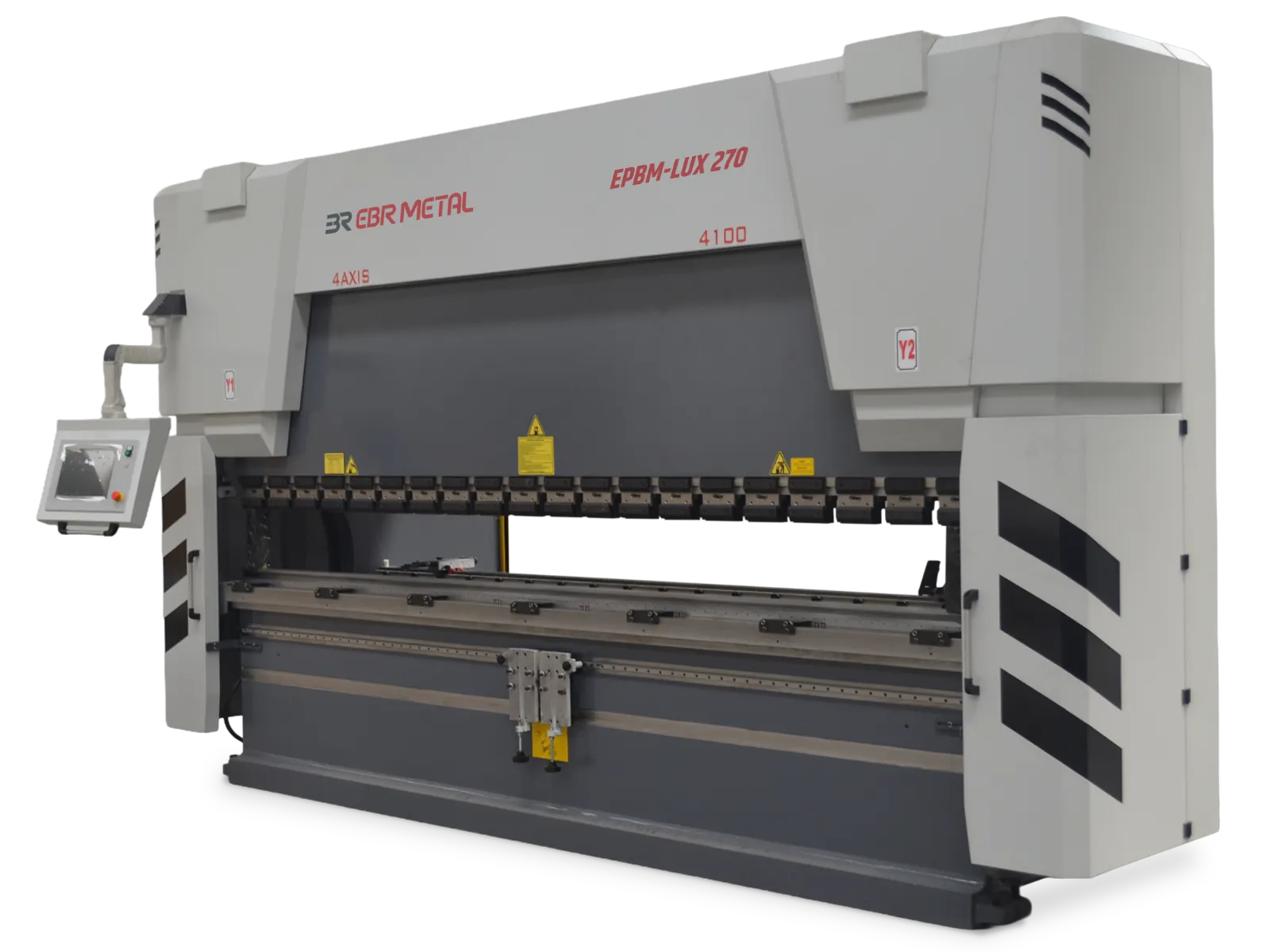 EPBM-LUX CNC press brake, model 270-4100, with front support arms and CNC control panel