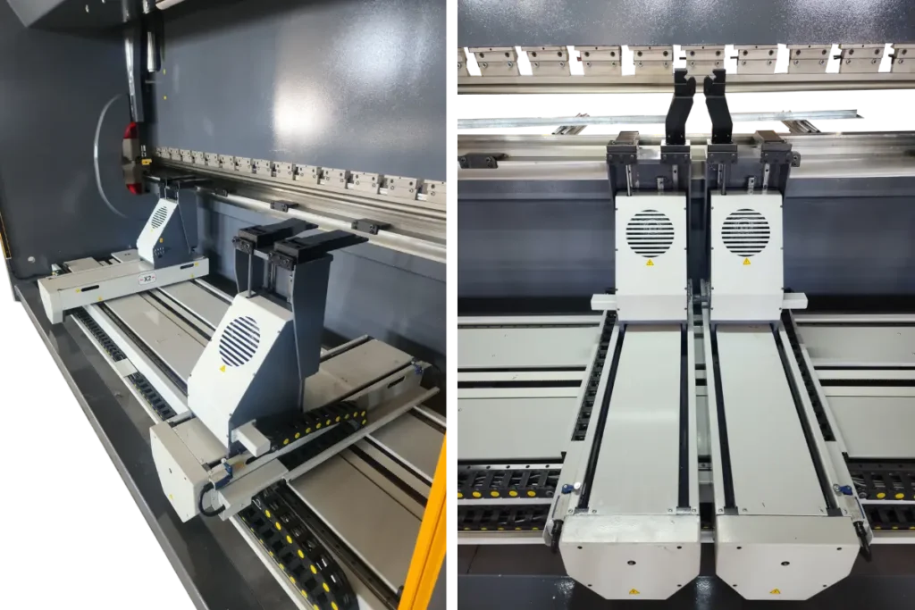 ATF backgauge carriage and positioning fingers shown in detail