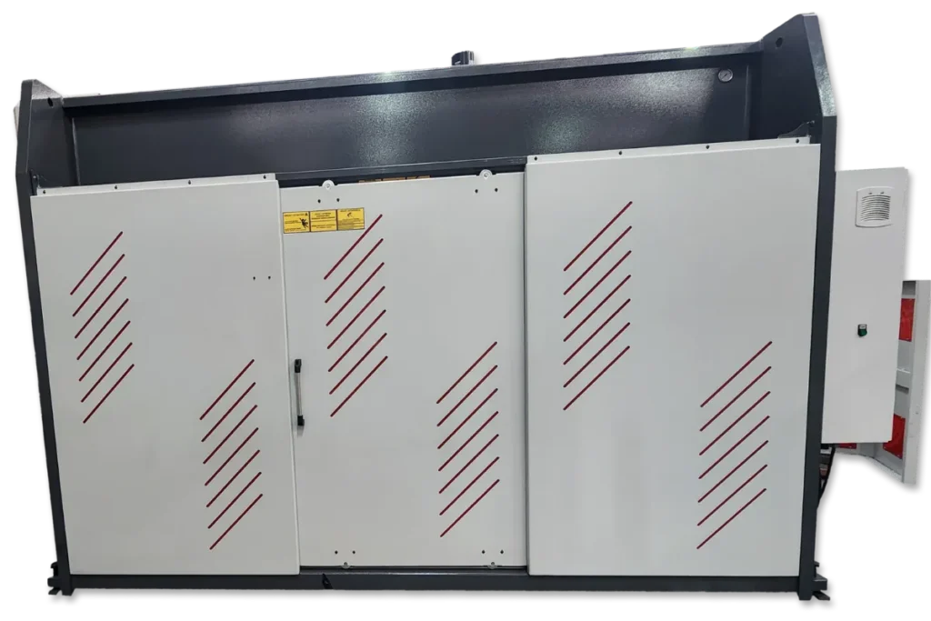 Press brake rear enclosure with the safety doors closed