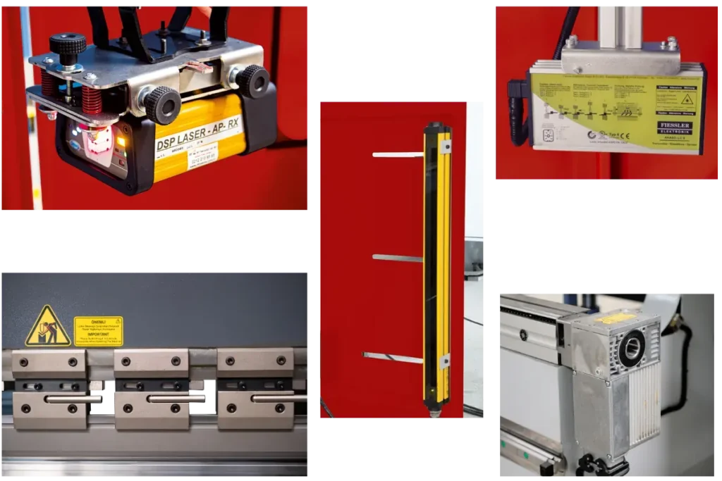 Collage of press brake safety devices and tooling components