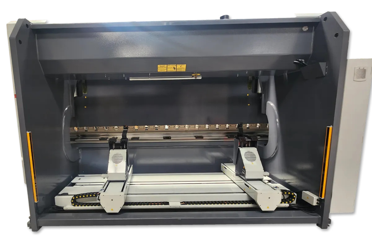 ATF backgauge viewed from the rear of an EPBM-PRO press brake