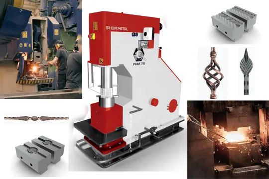 Wrought iron forging machines in industrial hot forging workshop