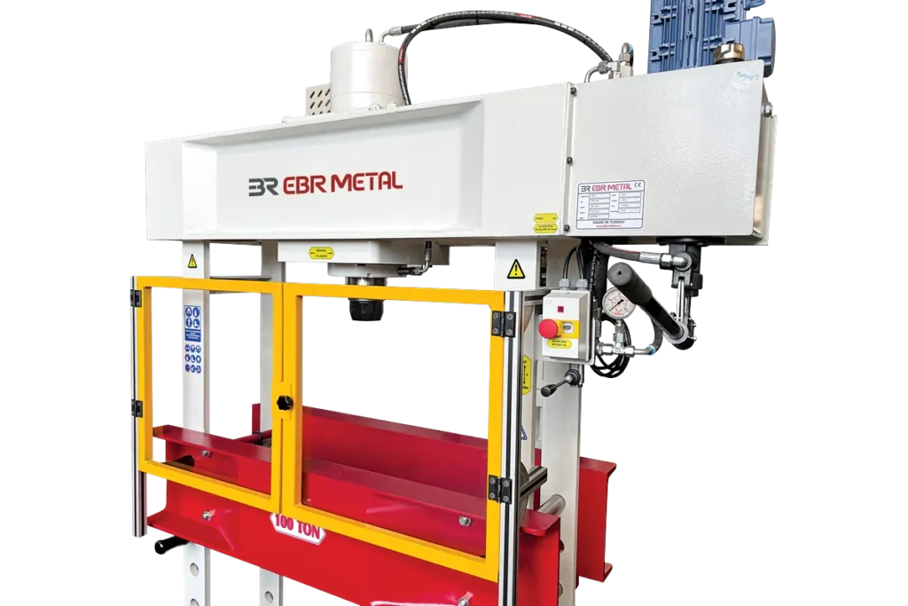Optional safety guard on an HPA hydraulic workshop press.