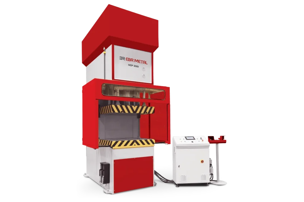 HPC C-frame hydraulic press by EBR METAL with the die area open from the front.