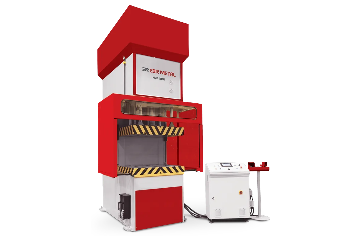 HPC C-frame hydraulic press by EBR METAL with the die area open from the front.