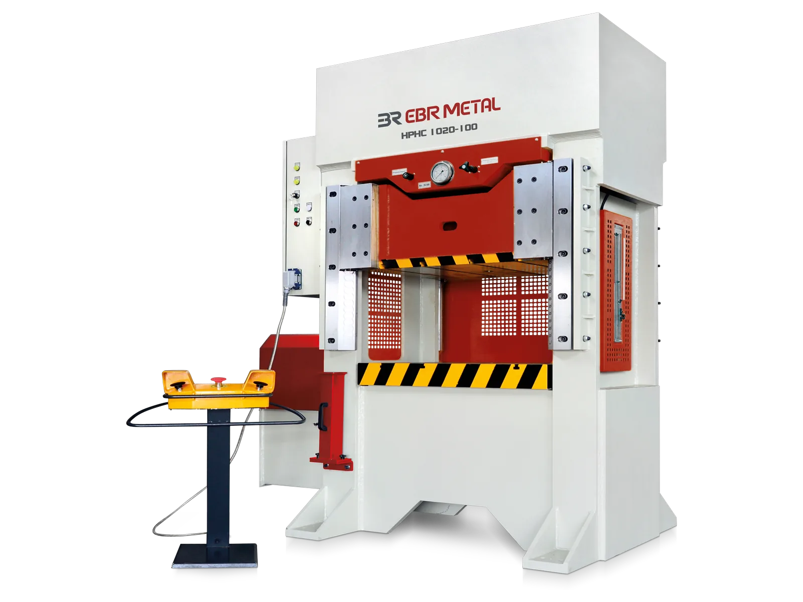 HPHC H-frame hydraulic press, model 1020-100, with two-hand control stand.