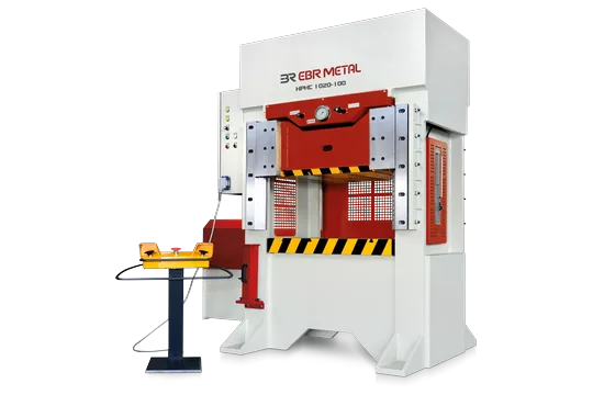 HPHC H-frame hydraulic press, model 1020-100, with two-hand control stand.