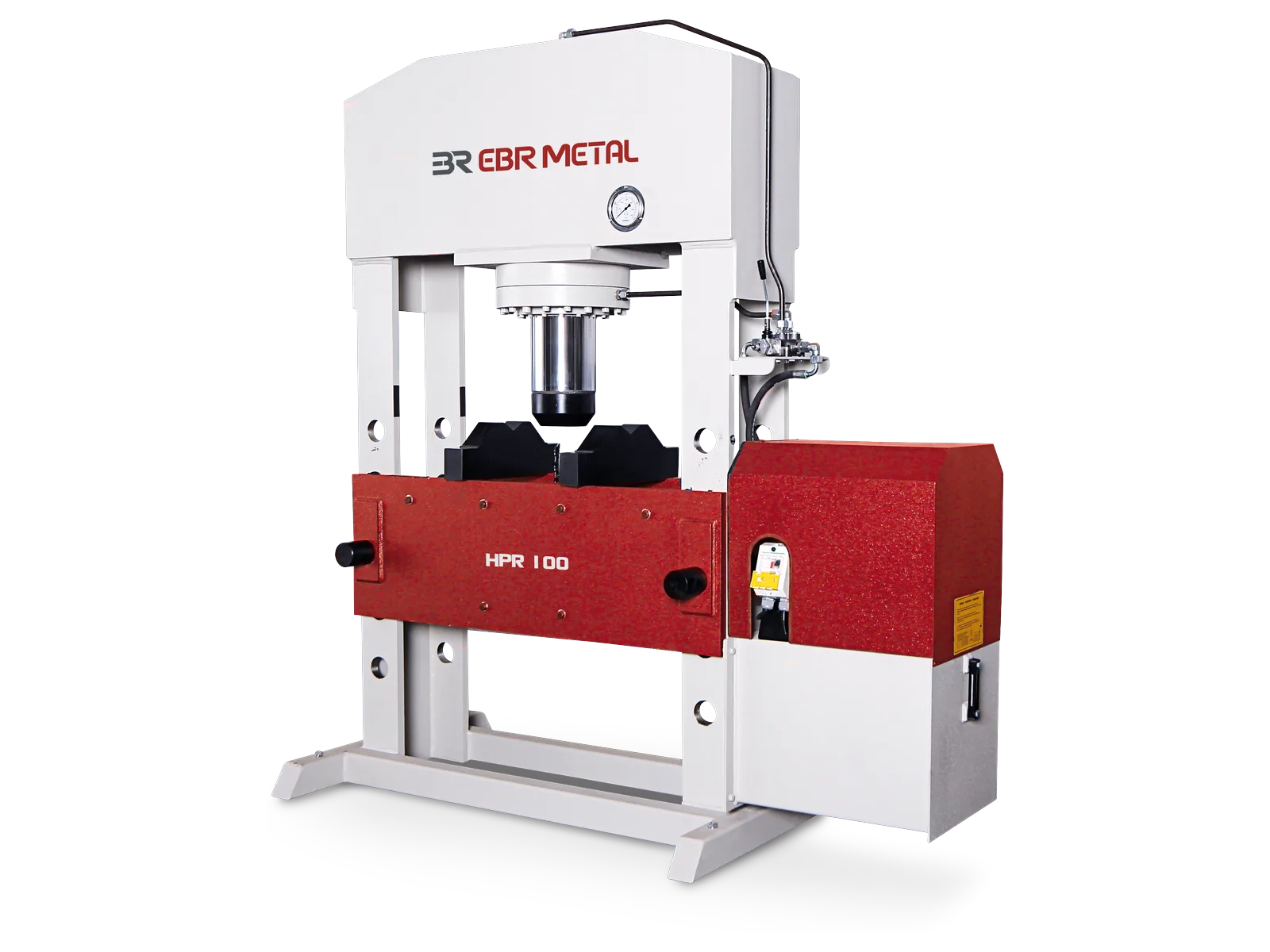 HPR hydraulic straightening press with V-blocks and joystick control.