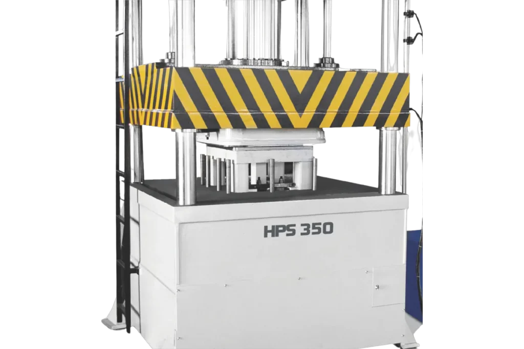 Ram and die area of the HPS 350 4-column hydraulic press.