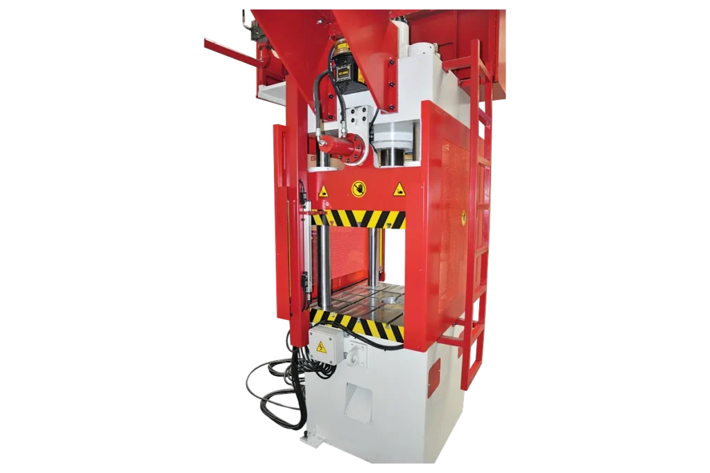 HPS 4-column press with side guards and hydraulic connections.
