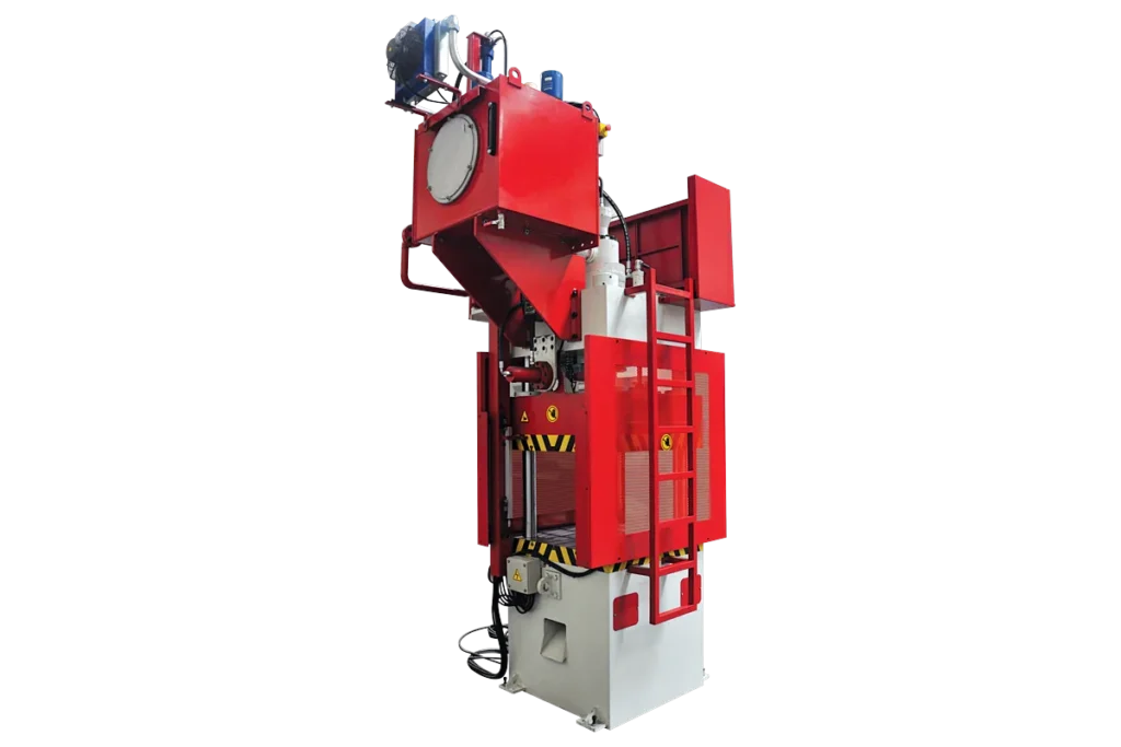 HPS 4-column press seen from the side with the hydraulic unit on top.
