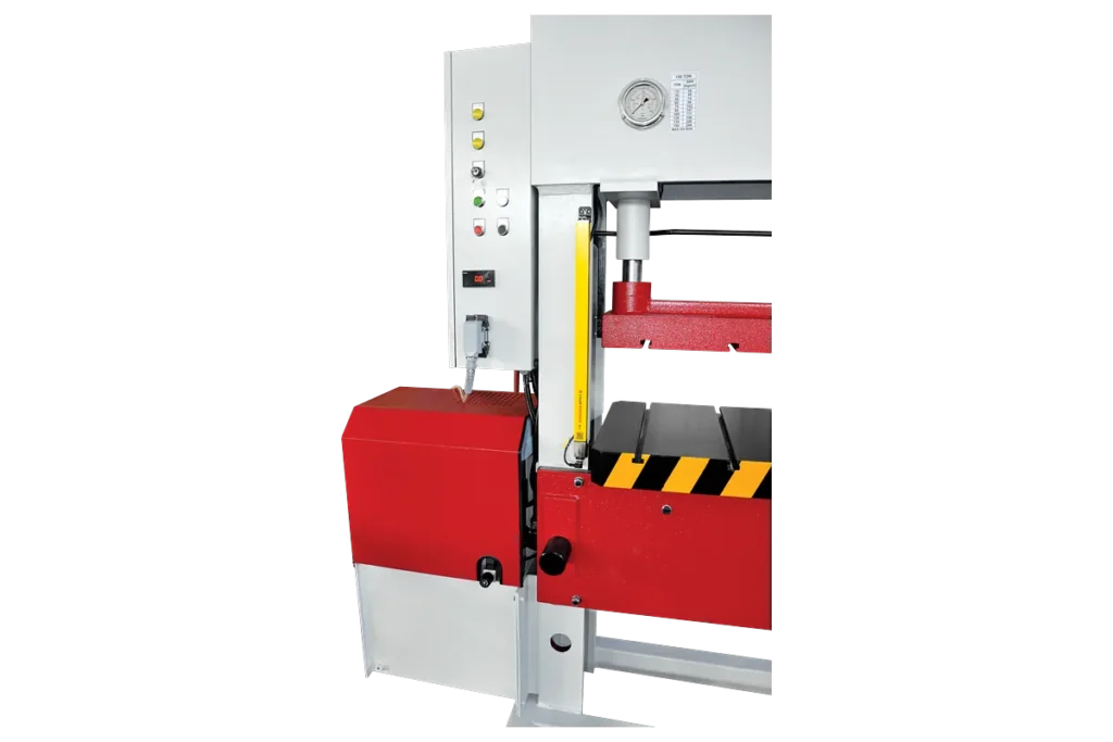 Control panel and manometer on the side of an HPT press.