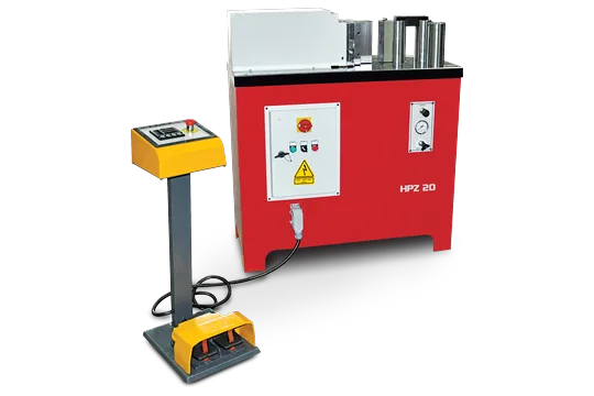 HPZ horizontal hydraulic press, model HPZ 20, with foot pedal and digital stroke readout.