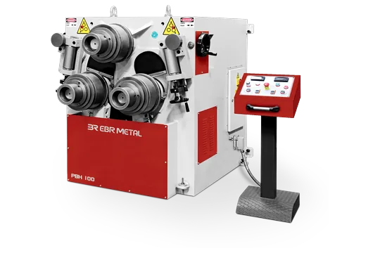 PBH 100 hydraulic angle roll machine with three driven rolls and mobile control panel.