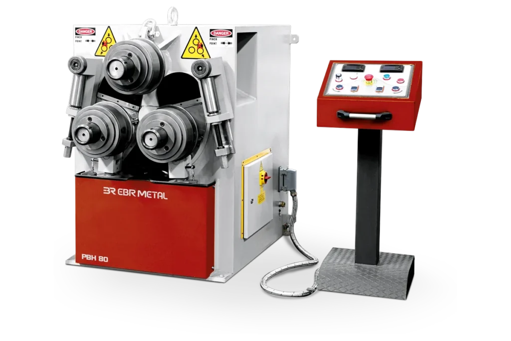 PBH 80 hydraulic profile bending machine with lateral guide rolls.