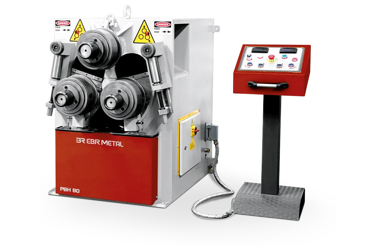 PBH 80 hydraulic profile bending machine with lateral guide rolls.