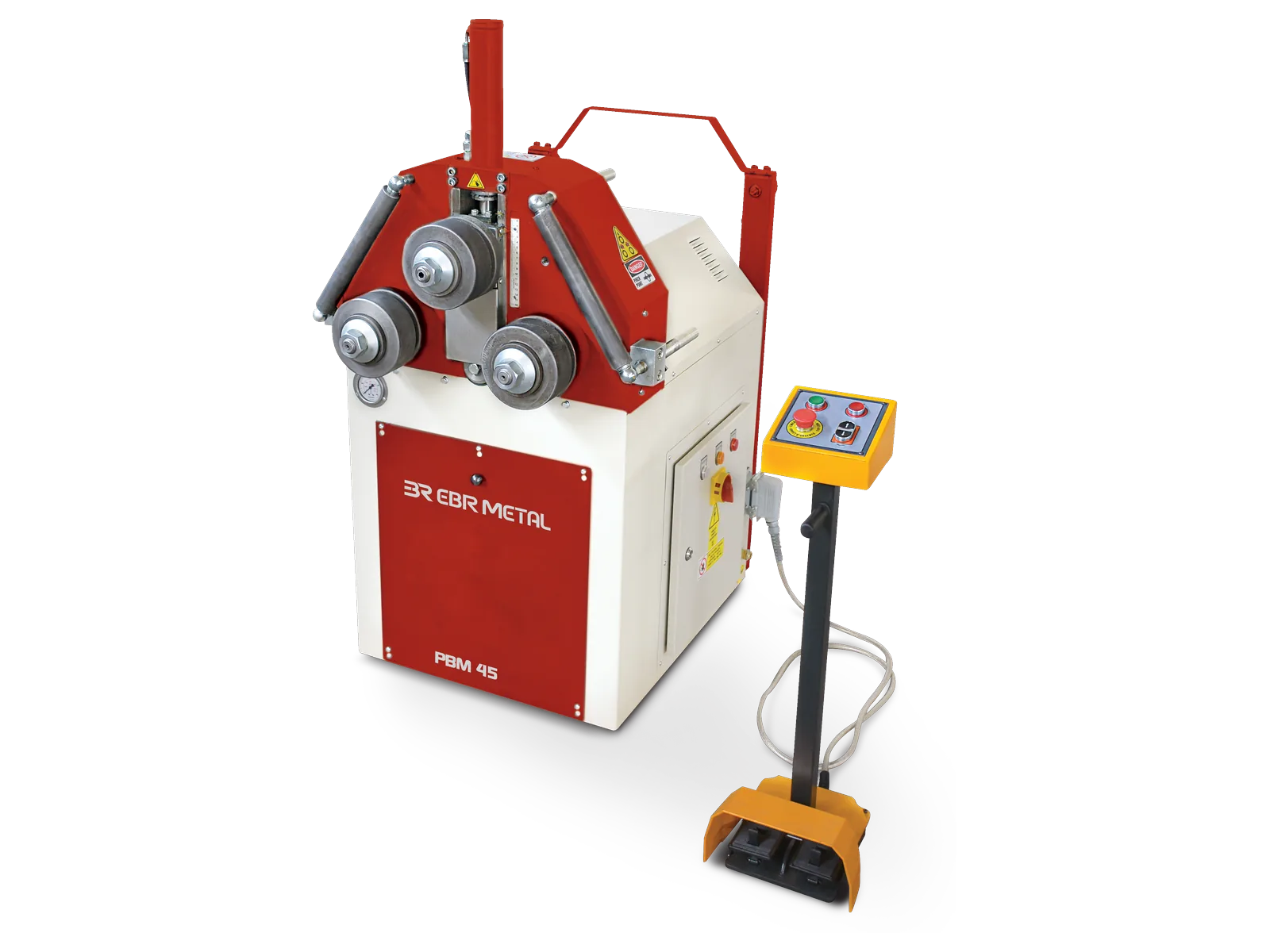 PBM 45 motorized profile bending machine with hydraulic top roll and foot pedal.
