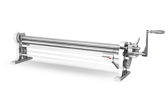 MR 1270 manual slip roll: bench-top sheet metal roller with hand crank.