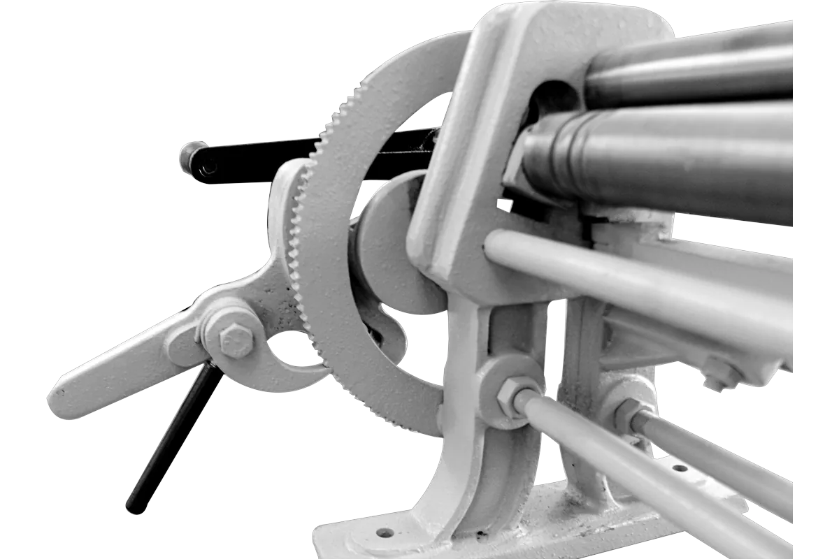 Gear and roll adjustment detail of an MR manual slip roll.