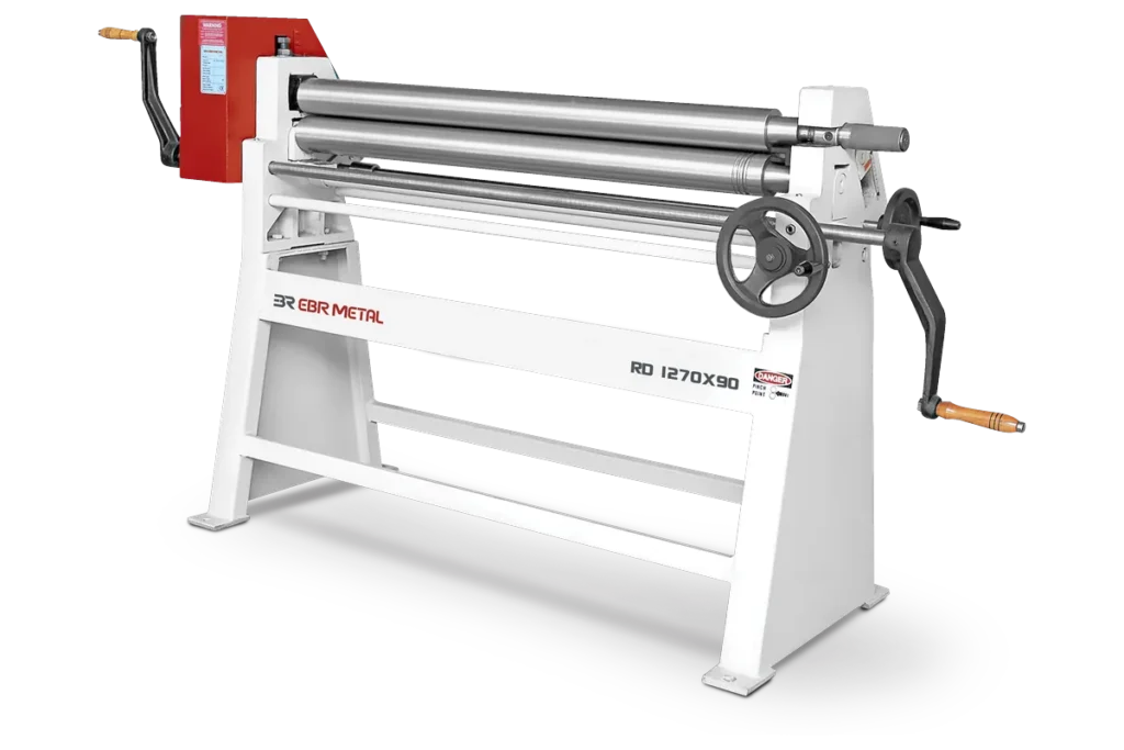 RD 1270 × 90 manual 3-roll plate bending machine turned by hand crank.