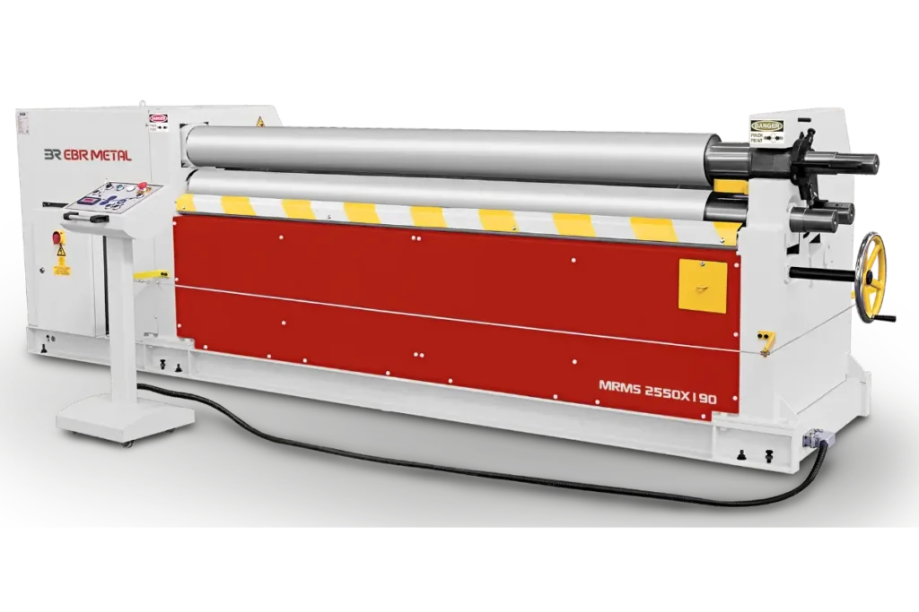 Side view of an MRMS 2550 × 190 mechanical 3-roll plate bending machine.