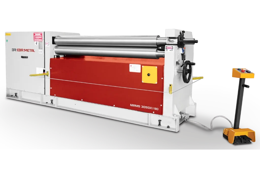 MRMS 3050 × 190 mechanical 3-roll plate bending machine with its control panel.