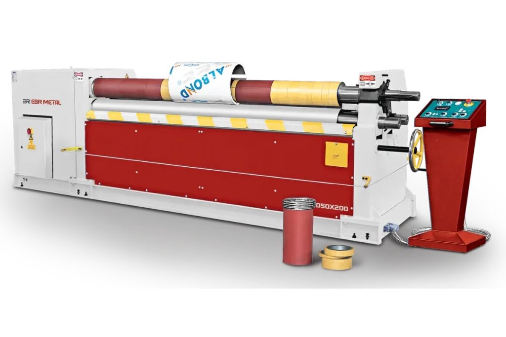 MRMS 3050 × 200 plate bending machine fitted with a plastic-coated top roll.