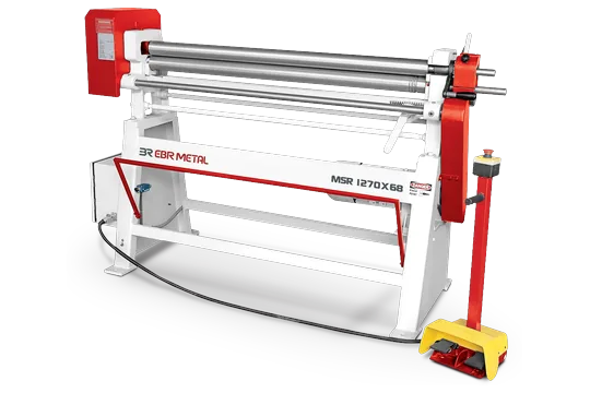 MSR / SR 3-roll plate bending machine: motorised MSR 1270 × 68 with its foot-pedal control panel.