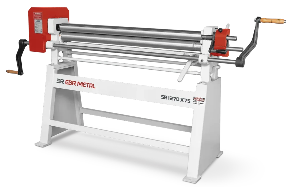 SR 1270 × 75 manual 3-roll plate bending machine with hand cranks.
