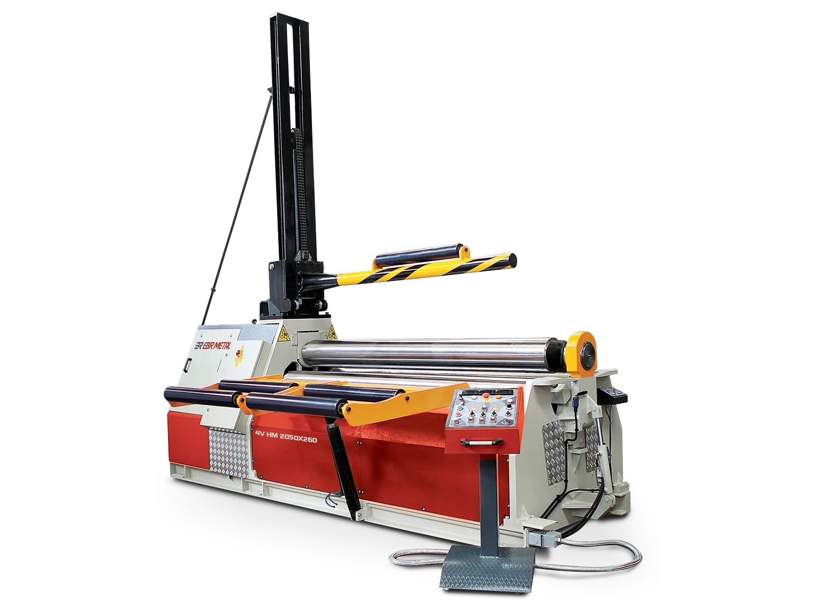 4V HM orbital 4-roll plate bending machine, model 2050 × 260, with side support arm.