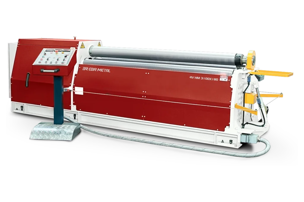 4V HM 3100 × 180 orbital 4-roll plate bending machine with its control panel.