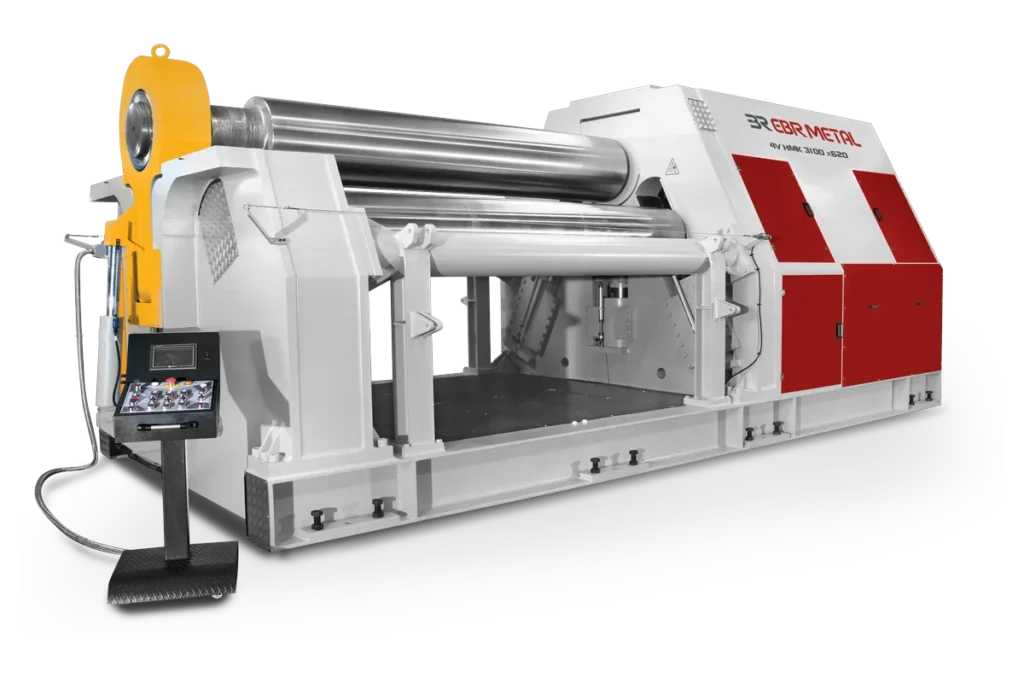 4V HMK 3100 × 620 heavy-duty hydraulic 4-roll plate bending machine.