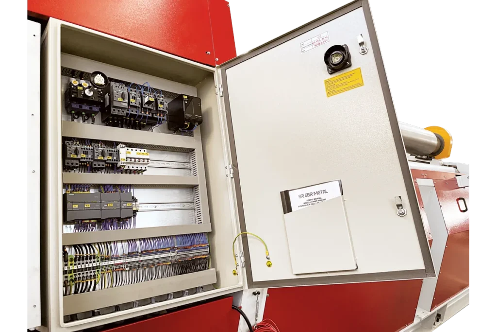 Electrical cabinet of a 4V HMK 4-roll plate bending machine.