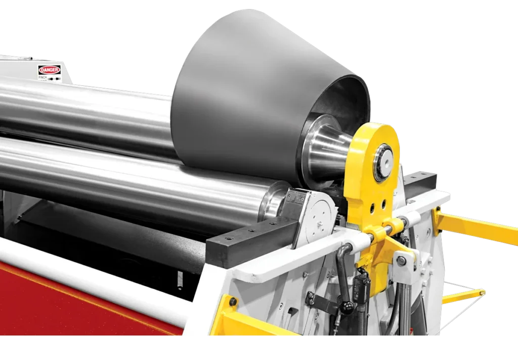 Cone rolled on a 4V HMR hydraulic 4-roll plate bending machine with the conical bending device.