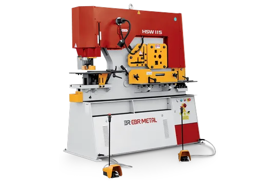 HSW 115 hydraulic ironworker with twin cylinders, two foot pedals and five workstations.