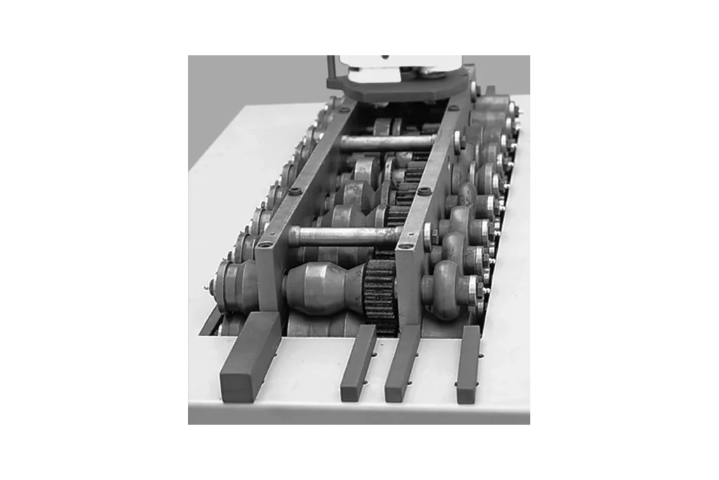 Forming rolls inside an LFM lock former machine.